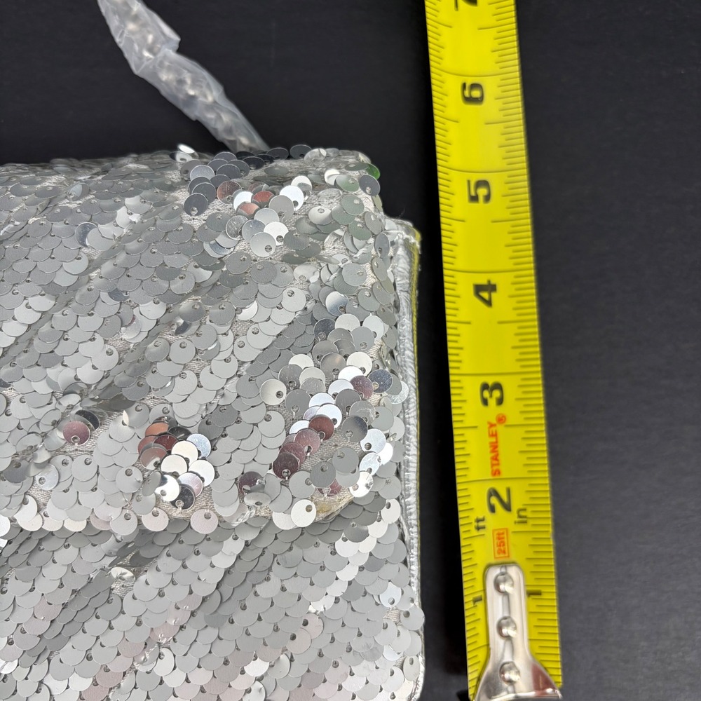 Nicole Miller Sequin Crossbody Clutch Evening Bag Silver Chevron Metallic‎ Small - Picture 7 of 7